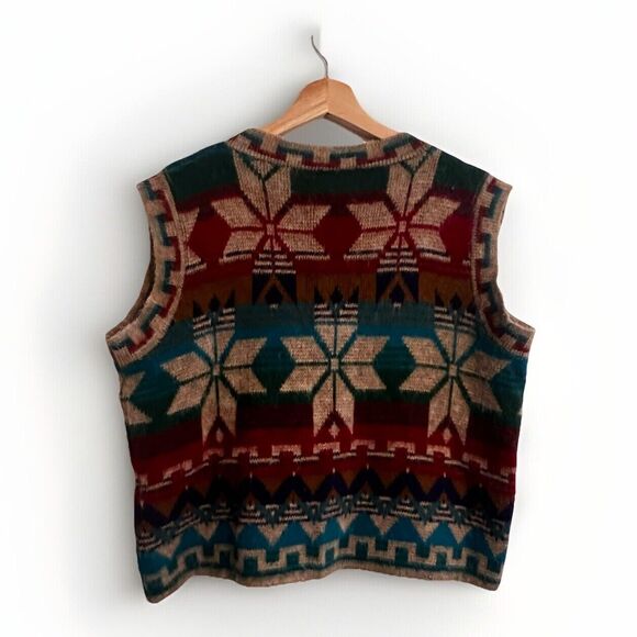 Vintage Southwestern Navajo Inspired Sweater Vest Button Front L Preppy Boho - Picture 2 of 6